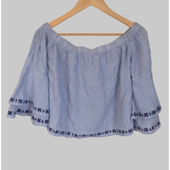 Lucky Brand Tops - Lucky Brand Off-Shoulder Bell Sleeve Crop Top Womens S Boho Beachy Embroidered